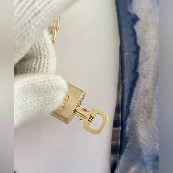 LOUIS VUITTON Padlock & Key Set Vintage Gold Plated Pre-Owned #303 - Picture 5 of 11